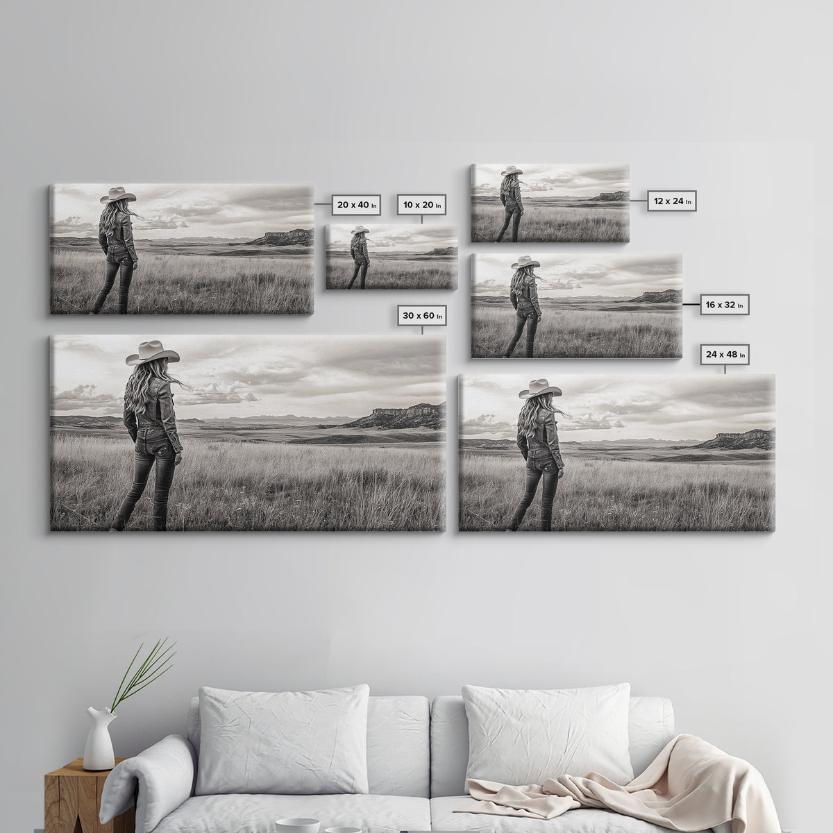 Black and White Cowgirl, western art, rustic decor, cowboy painting, southwest wall art, country art, black and white photography