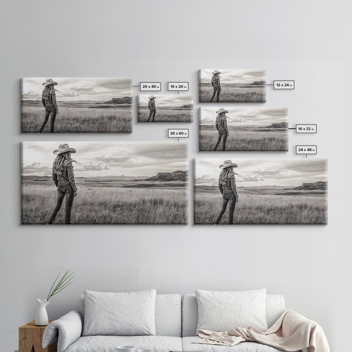Black and White Cowgirl, western art, rustic decor, cowboy painting, southwest wall art, country art, black and white photography