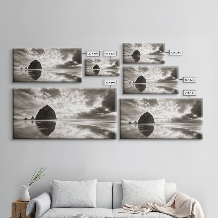 Coastal, seascape, moody art, ocean view, nautical wall art, panoramic painting, extra wide art, above bed wall art, framed canvas print