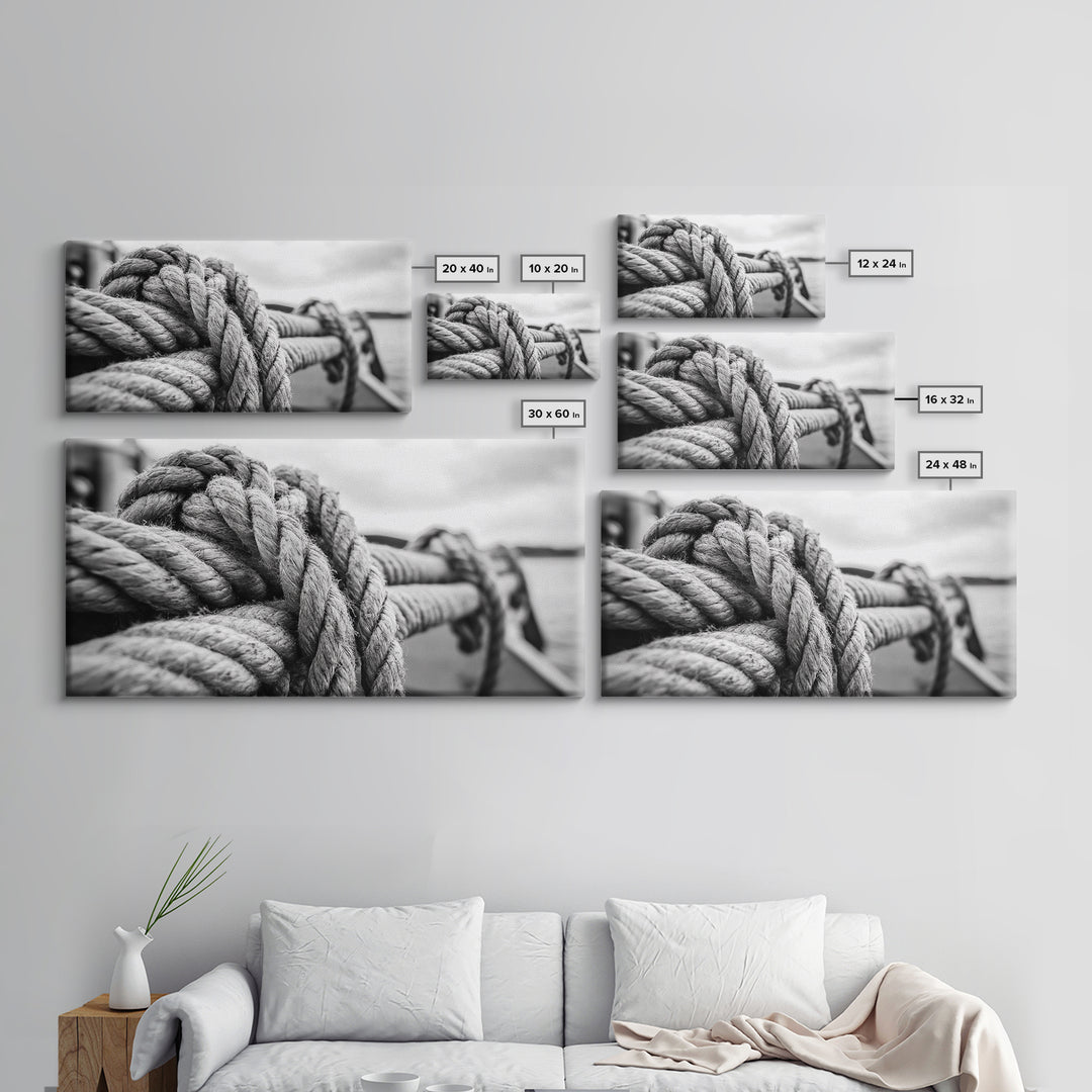 Nautical rope, rustic art, coastal decor, nautical wall art, maritime painting, extra wide art, panoramic painting, framed canvas print