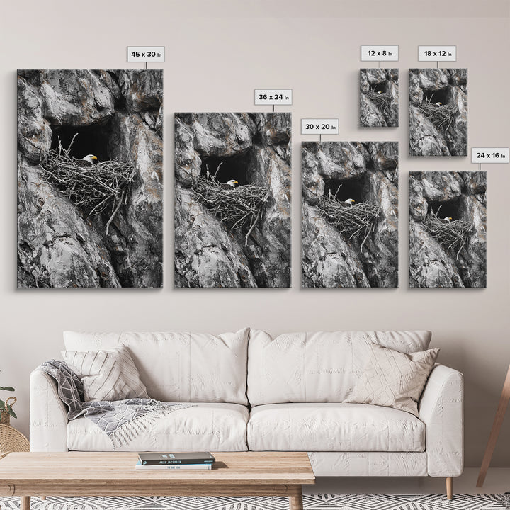 Bald eagle, wildlife art, bird wall art, framed canvas print, nature decor, mountain painting, eagle nest, rustic wall art, cabin decor
