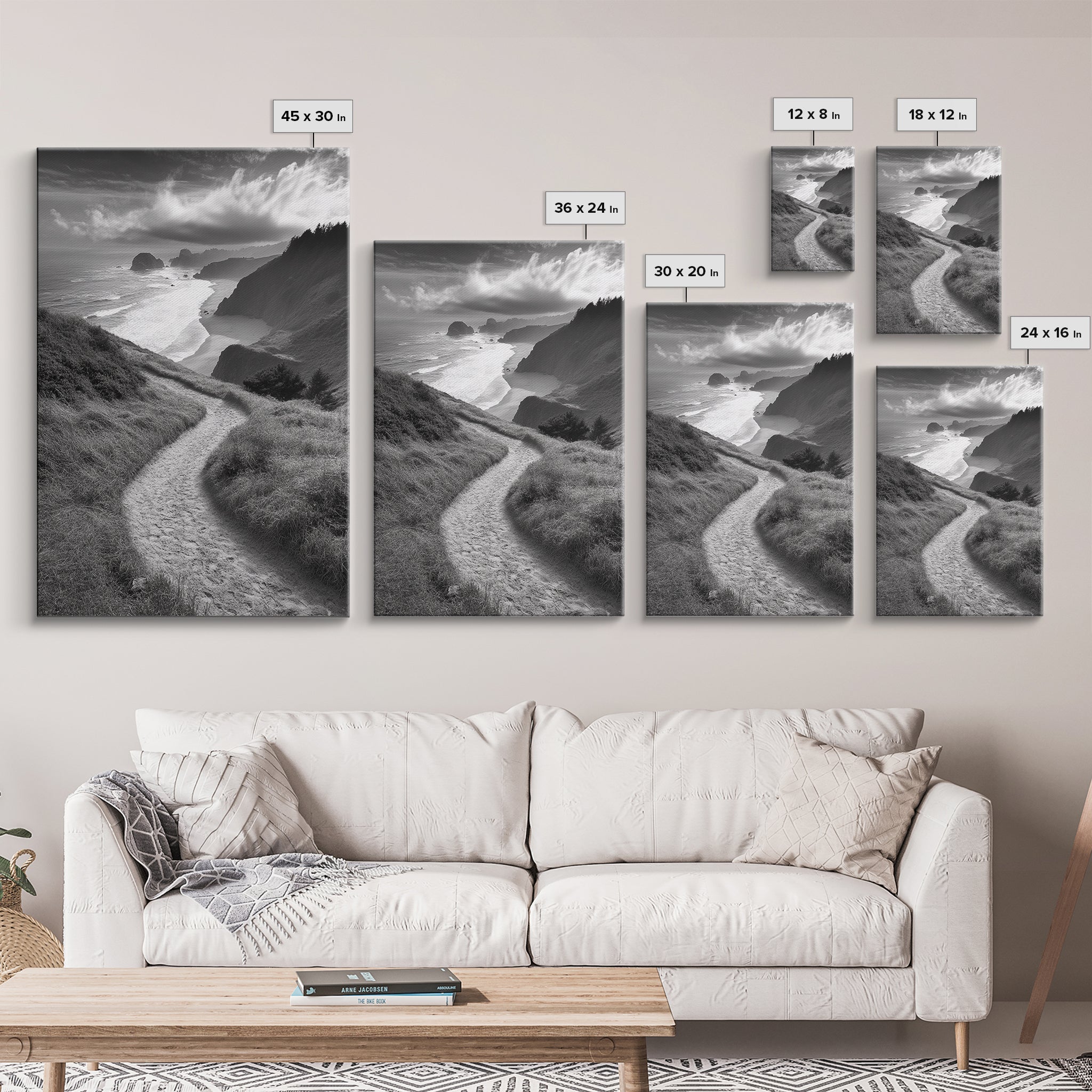 Coastal Pathway, coastal landscape art, seascape painting, nature trail print, ocean decor, beach house art, framed canvas print, nautical decor