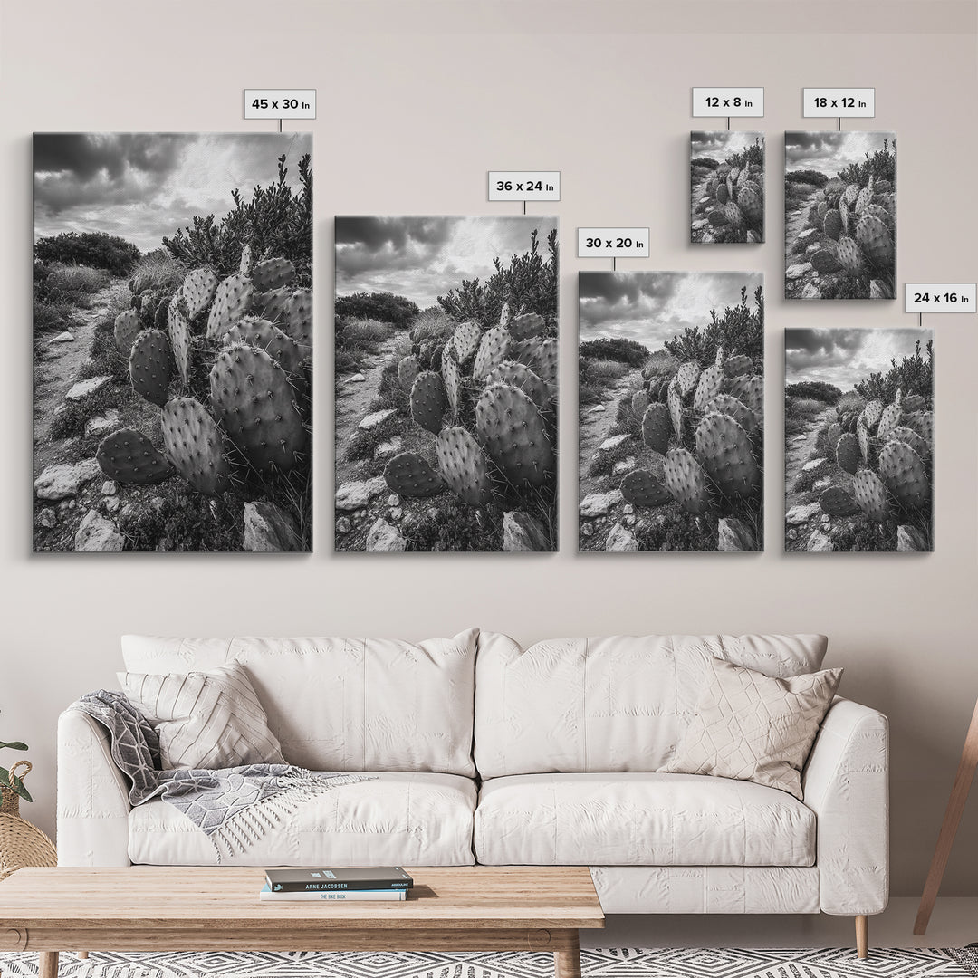 Cactus Trail, southwest wall art, rustic decor, desert painting, wabi sabi art, nature landscape art, framed canvas print, farmhouse decor