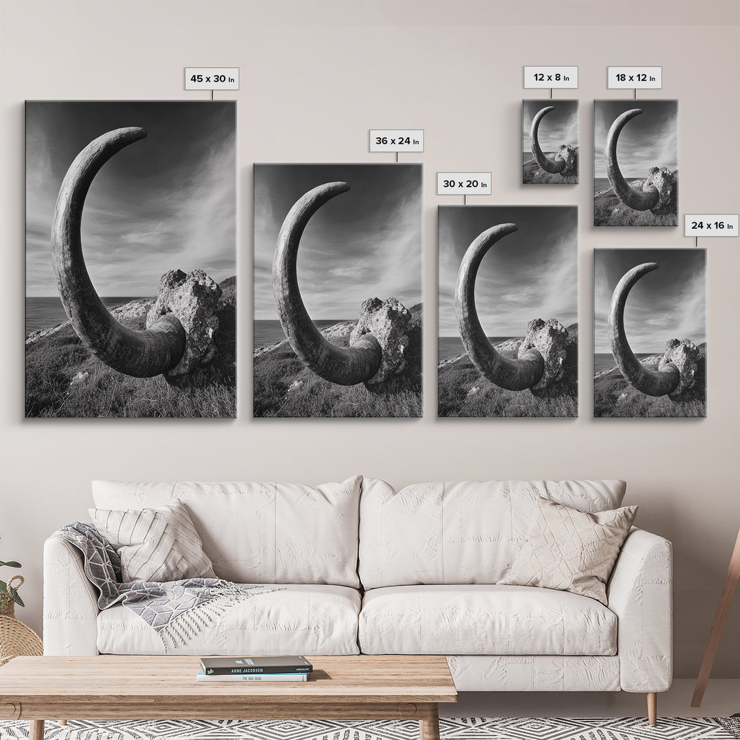 Ancient Horn, ozymandias art, rustic wall art, moody decor, nature landscape art, wabi sabi art, framed canvas print, farmhouse decor