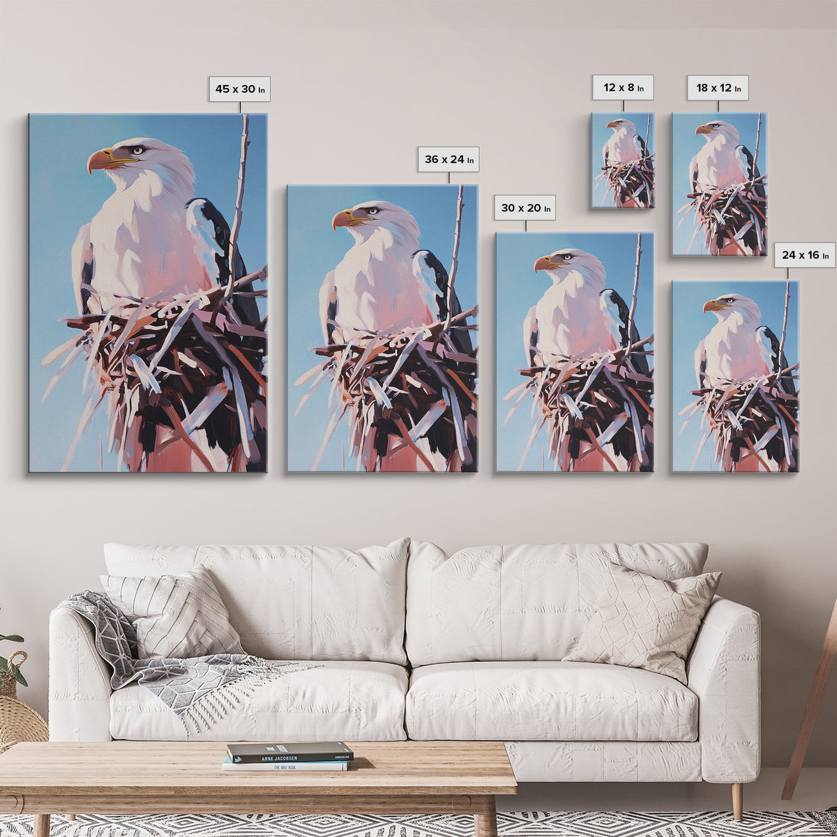 Bald Eagle Nest, bird art, wildlife painting, nature decor, rustic art, farmhouse art, gift idea for him, canvas print