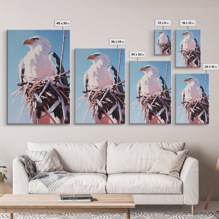 Bald Eagle Nest, bird art, wildlife painting, nature decor, rustic art, farmhouse art, gift idea for him, canvas print