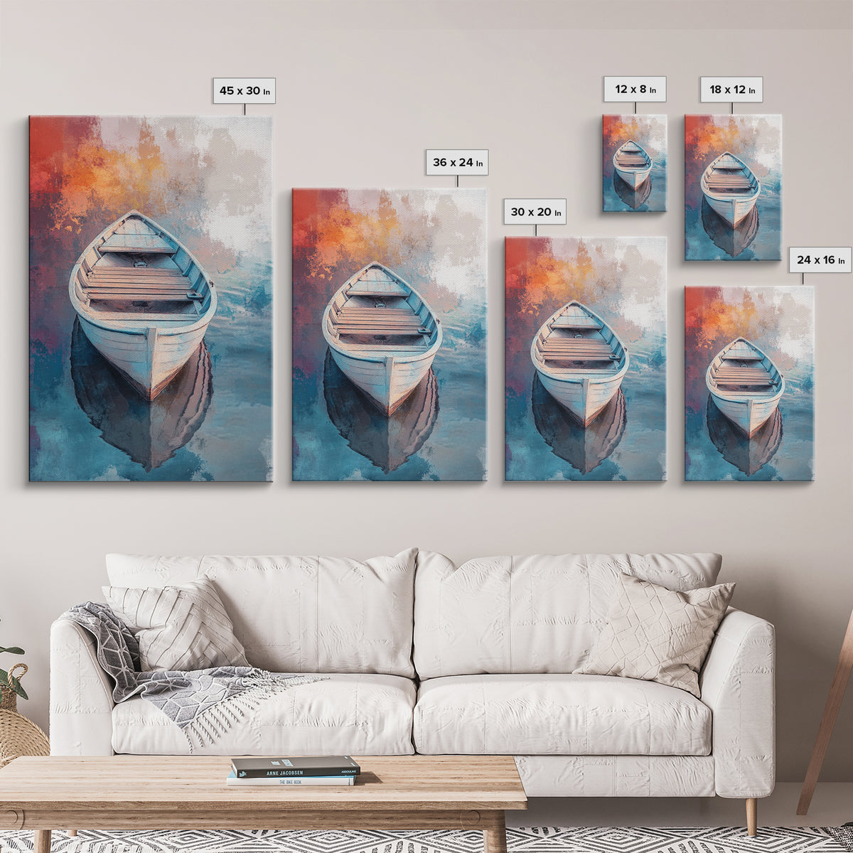 Rowboat Painting, Nautical Wall Art, Coastal Landscape Art, Rustic Water Scene, Framed Canvas Print, Lakehouse Decor, Gift Idea