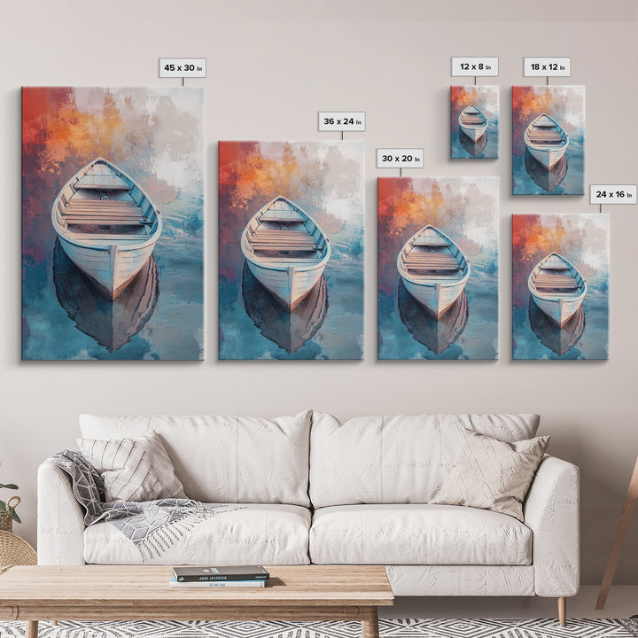 Rowboat Painting, Nautical Wall Art, Coastal Landscape Art, Rustic Water Scene, Framed Canvas Print, Lakehouse Decor, Gift Idea