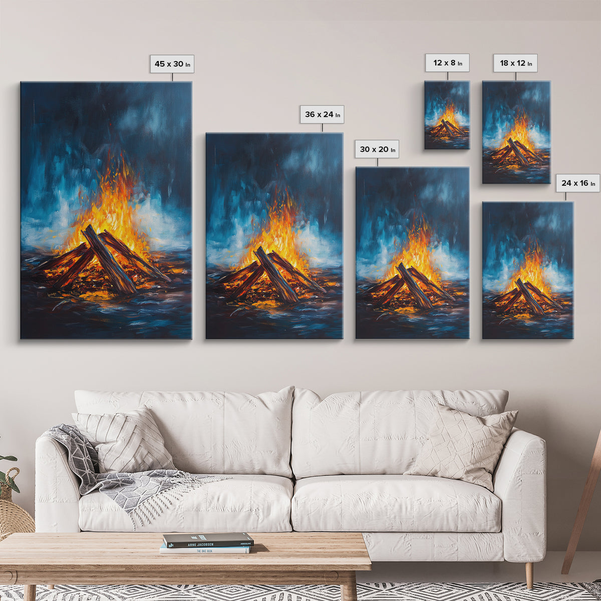 Bonfire Night, Moody Art, Rustic Decor, Canvas Print, Fire Art, Dark Romance Painting, Fall Wall Art, Cozy Living Room Art, Gift Idea