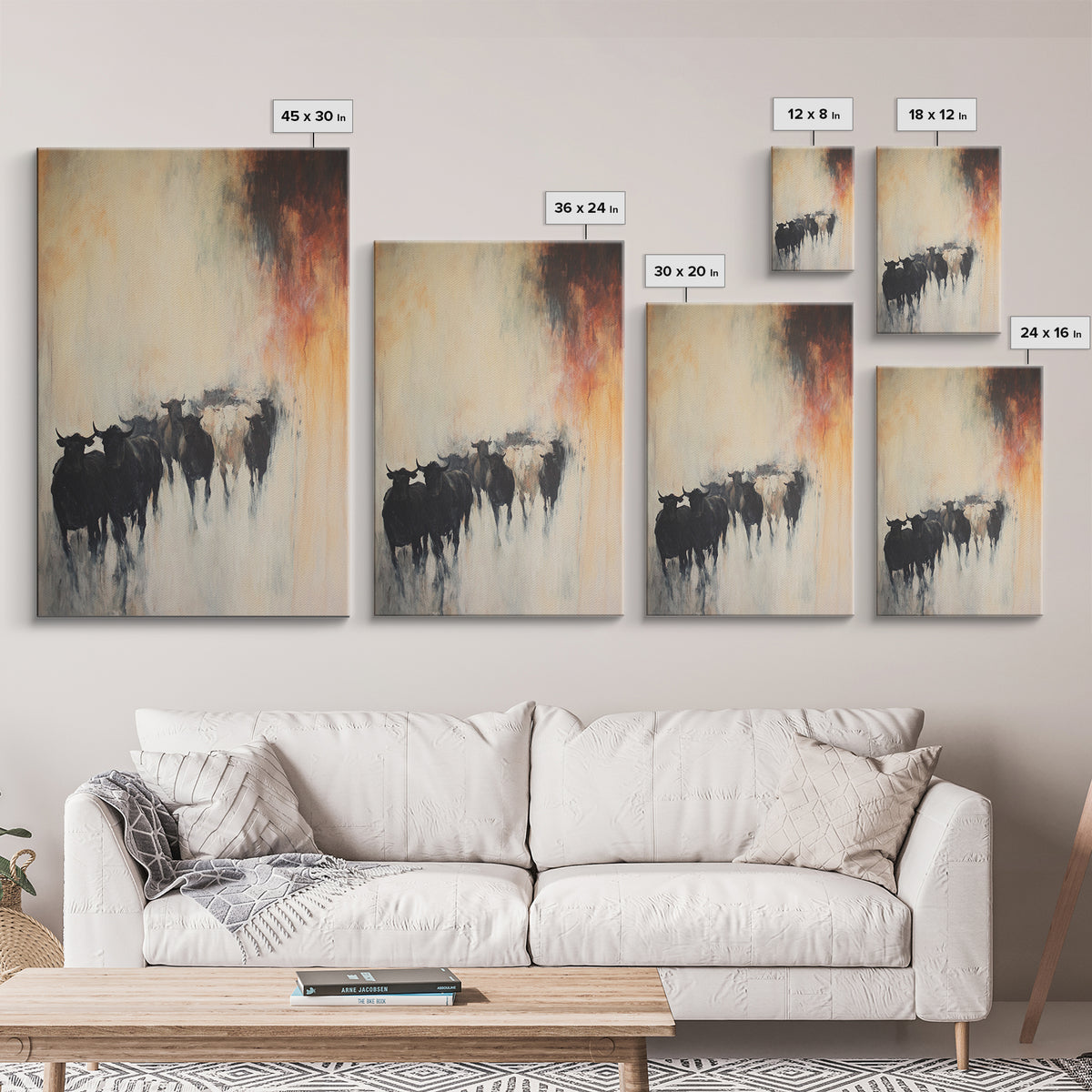 Foggy Cattle, moody art, bull and bear art, rustic wall art, farmhouse art, vintage aesthetic, country home, Canvas Print