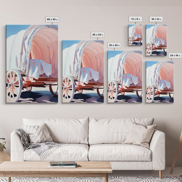 Rustic Wagon, pink abstract art, light pink wall art, vintage horse art, farmhouse art, rustic wall art, framed canvas print, gift idea