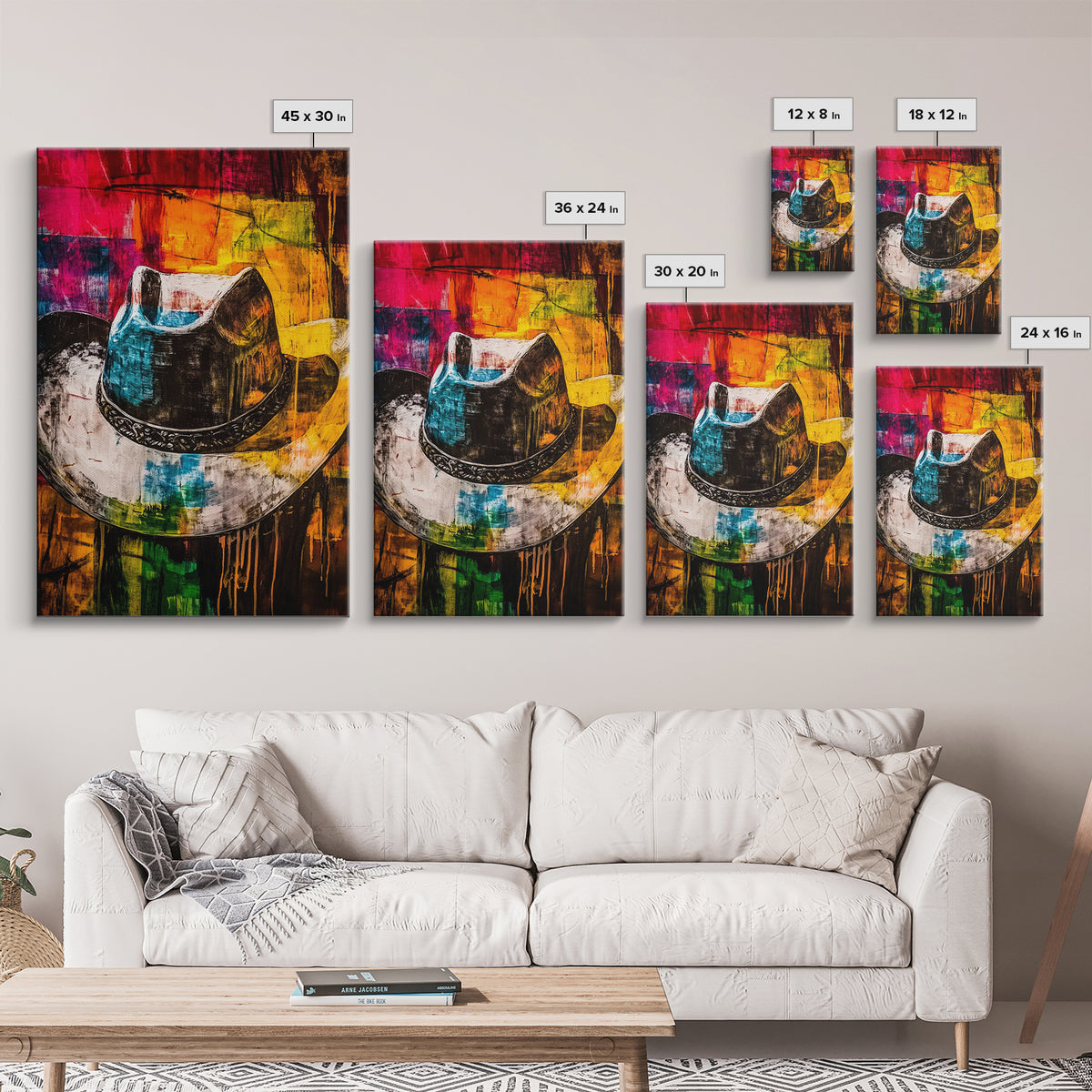 Western Cowboy Hat, rustic decor, graffiti wall art, vibrant color art, framed canvas print, southwest wall art, moody art