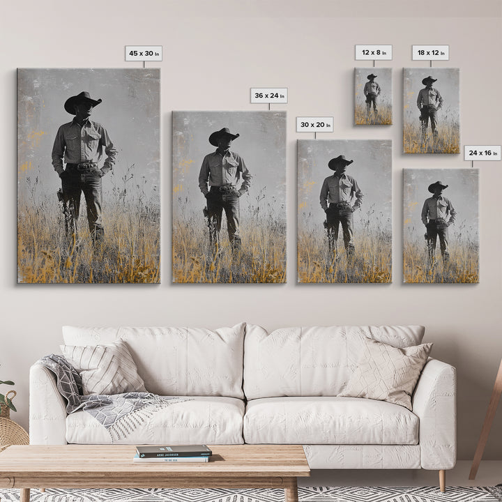Lone Cowboy, Rustic Art, Western Wall Art, Wabi Sabi Art, Vintage Horse Art, Moody Art, Canvas Print, Framed Cowboy Painting
