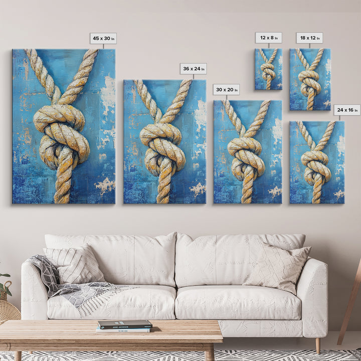 Nautical Knot, Coastal Wall Art, Framed Canvas Print, nautical decor, rustic art, textured painting, nautical painting, coastal cowgirl wall art