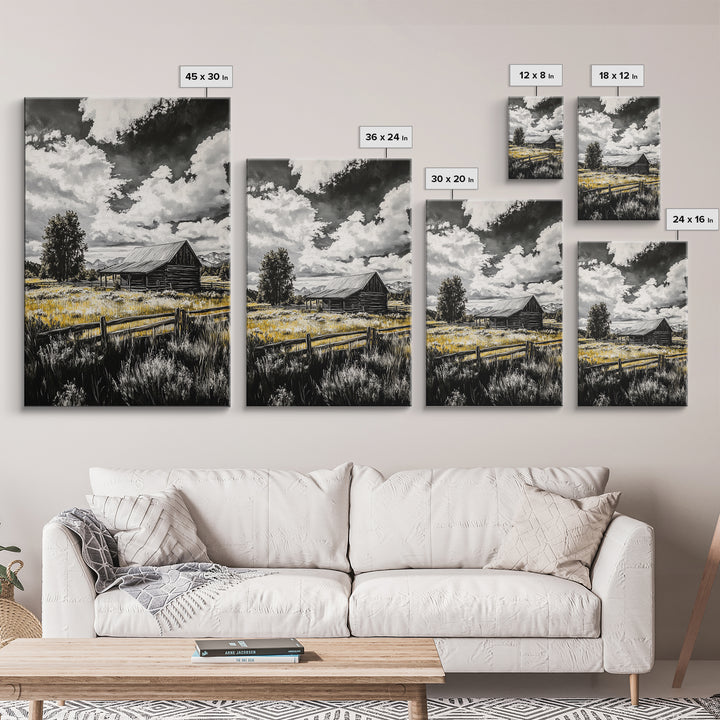 Rustic Barn, Farmhouse Art, Canvas Print, rustic wall art, barn landscape oil painting, smoky mountain art, wabi sabi wall art, vintage Christmas