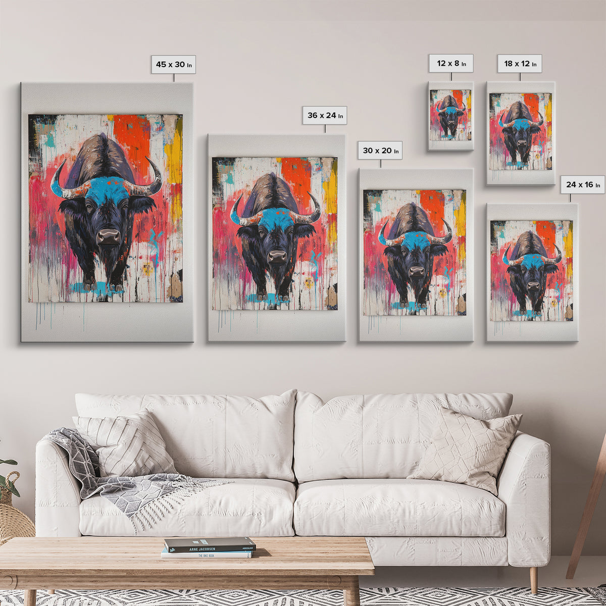 Bold Bison, Modern Southwest Art, Bull And Bear Art, Rustic Decor, Framed Canvas Print, Western Wall Art, Moody Art, Ranch Home Art