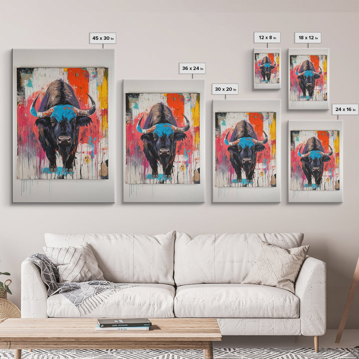 Bold Bison, Modern Southwest Art, Bull And Bear Art, Rustic Decor, Framed Canvas Print, Western Wall Art, Moody Art, Ranch Home Art