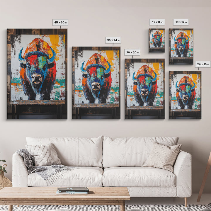 Abstract Bison, Graffiti Wall Art, Bold Colors, Rustic Wall Art, Framed Canvas Print, Farmhouse Art, Southwest Decor, Western Art