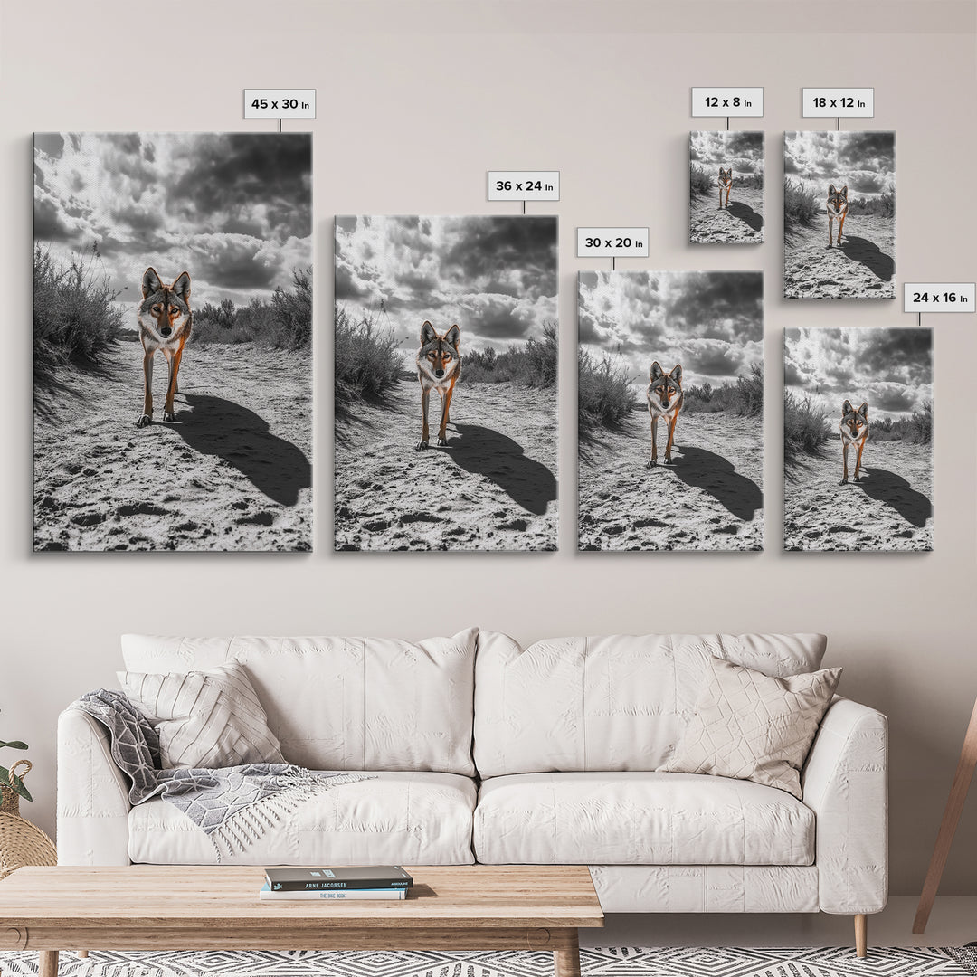 Desert Wolf, Wildlife Painting, Moody Art, Southwest Wall Art, Rustic Decor, Nature Scene, Canvas Print, Farmhouse Art