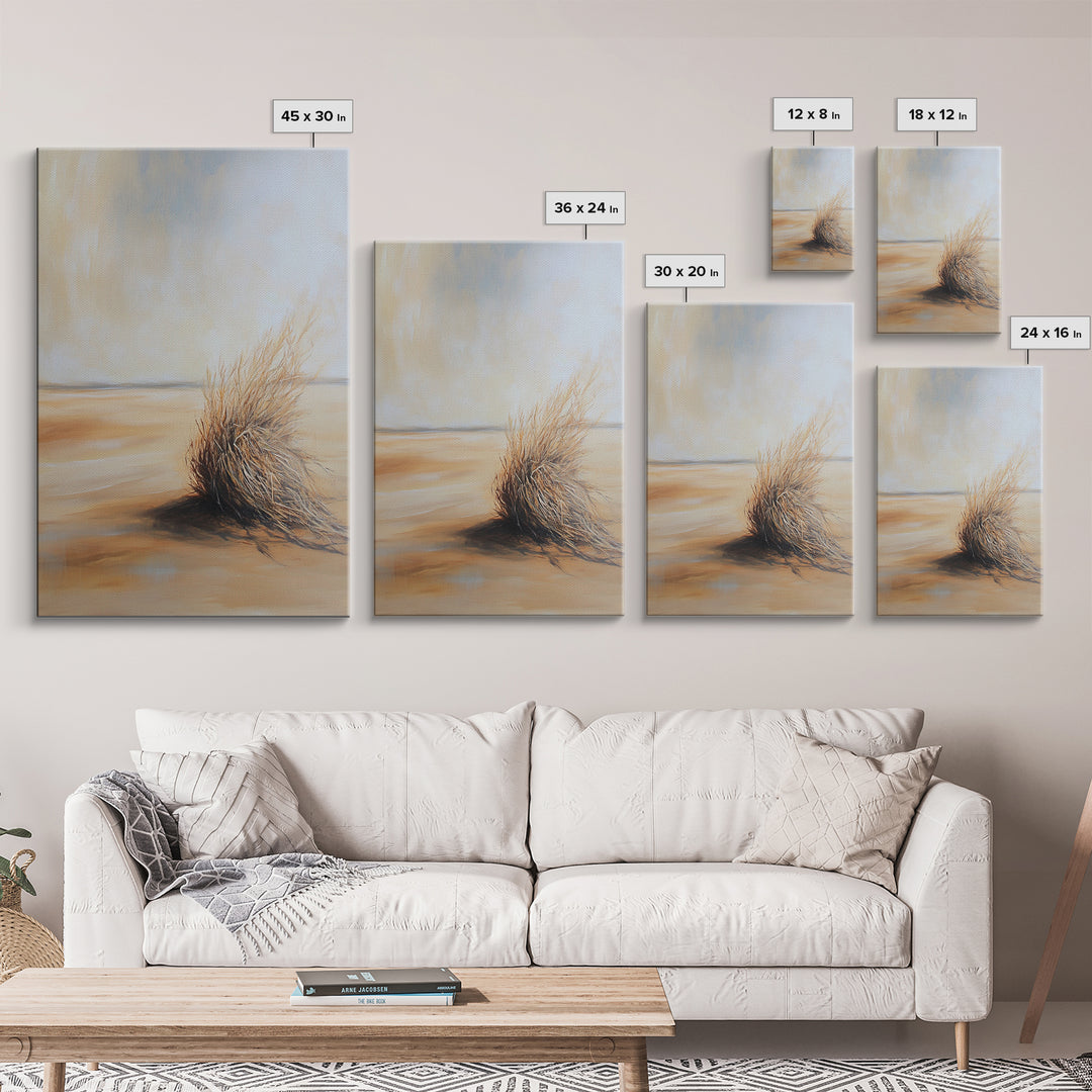 Desert Tumbleweed, southwest wall art, wabi sabi art, minimalist art, rustic decor, moody art, landscape painting, Canvas Print
