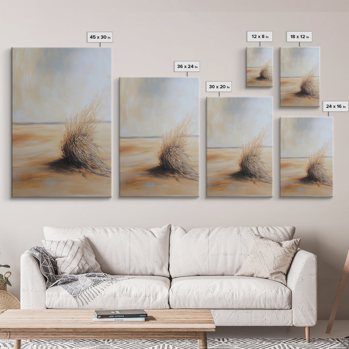 Desert Tumbleweed, southwest wall art, wabi sabi art, minimalist art, rustic decor, moody art, landscape painting, Canvas Print