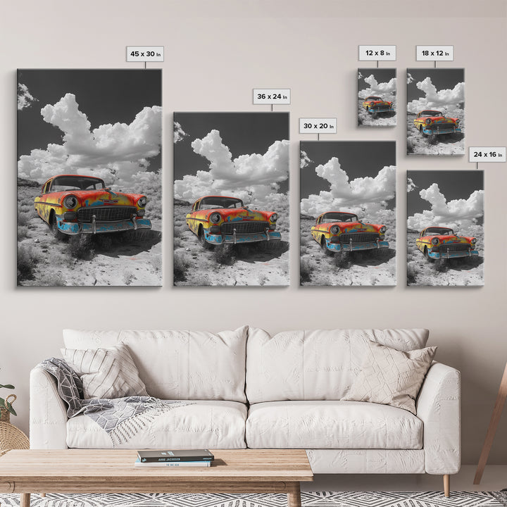 Vintage Car, Custom Car Painting, Graffiti Wall Art, Rustic Art, Old Car Scene, Moody Art, Framed Canvas Print, Landscape Art