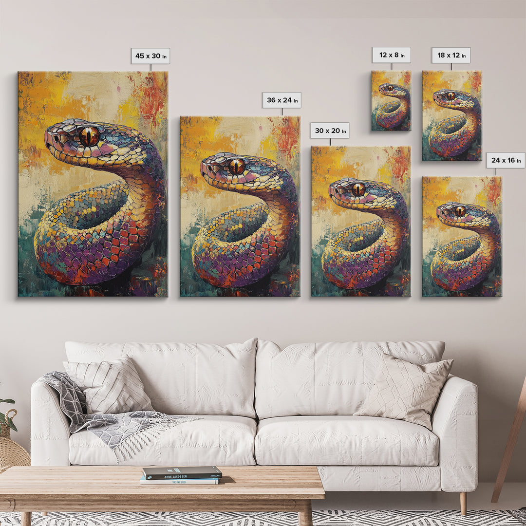 Snake Close-Up, Bold Reptile Painting, Southwest Art, Moody Animal Art, Desert Wall Art, Unique Home Decor, Canvas Print