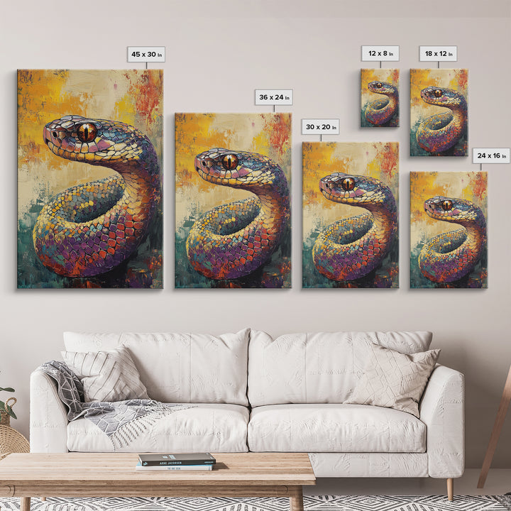 Snake Close-Up, Bold Reptile Painting, Southwest Art, Moody Animal Art, Desert Wall Art, Unique Home Decor, Canvas Print