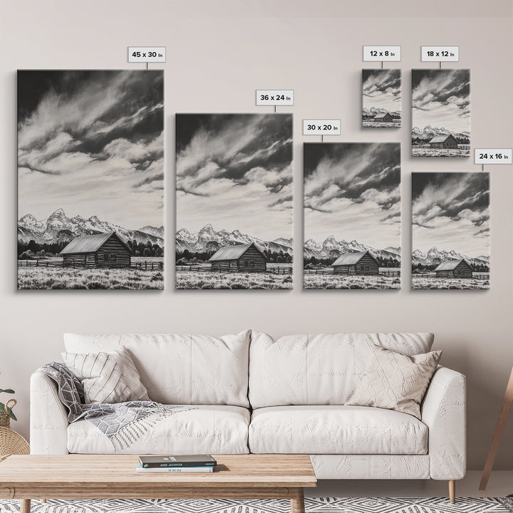 Rustic Cabin, Smoky Mountain Art, Black and White Landscape, Western Wall Art, Wabi Sabi Art, Farmhouse Decor, Canvas Print