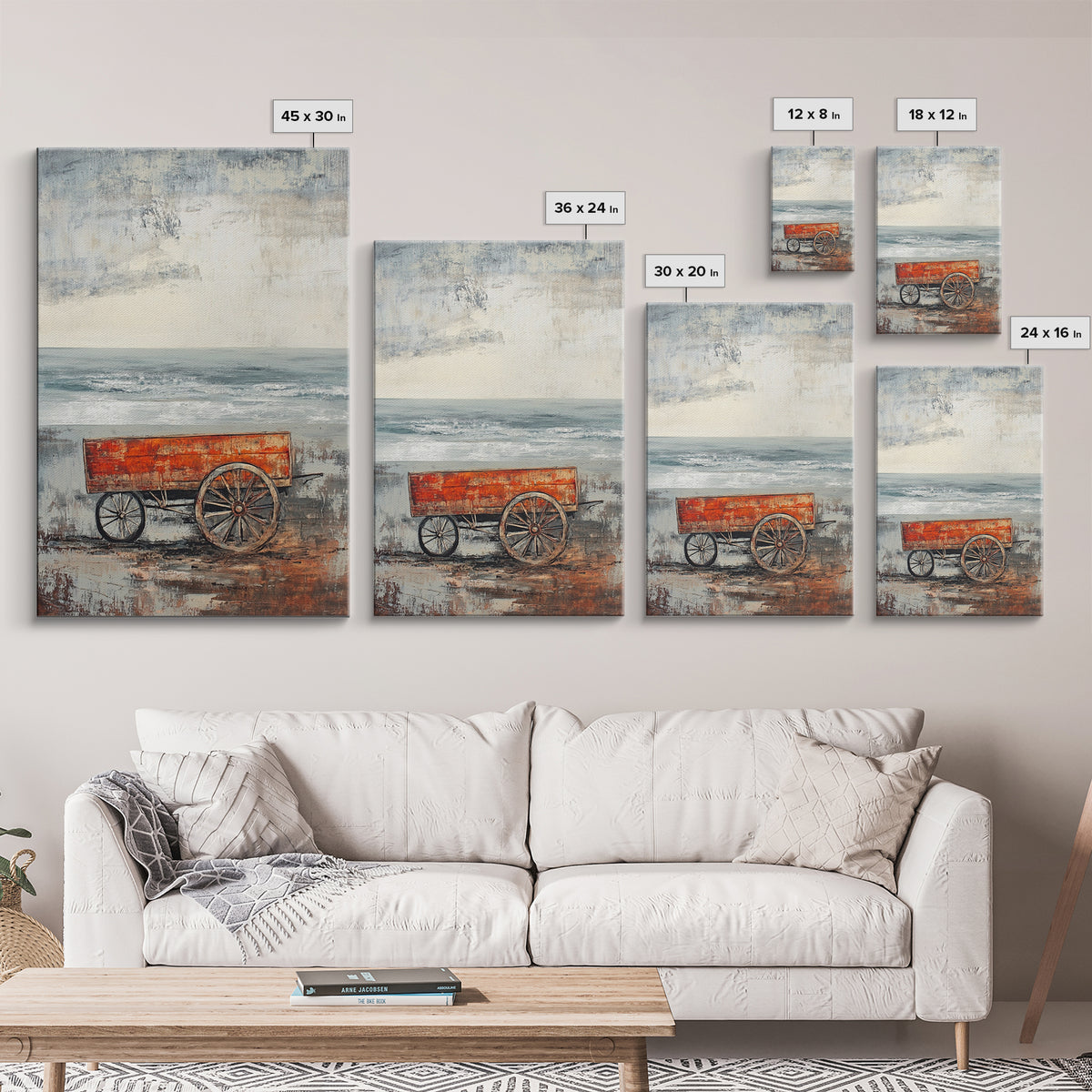 Coastal Wagon, Rustic Art, Framed Canvas Print, Nautical Decor, Moody Art, Minimalist Art, Wabi Sabi Art, Coastal Landscape Art