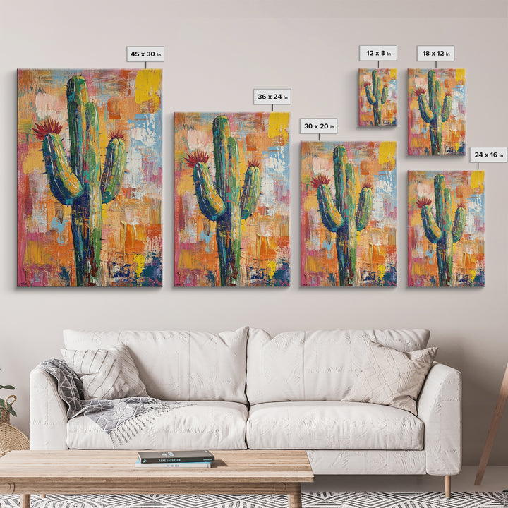 Southwest cactus painting, desert decor, rustic wall art, boho art, framed canvas print, western wall art, gift idea her, botanical prints