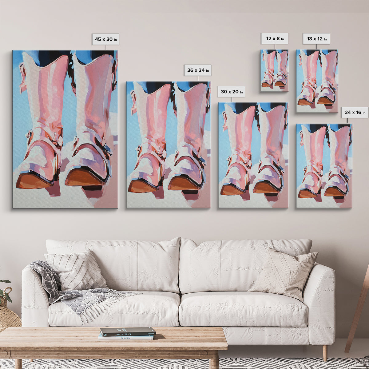 Cowboy Boots Painting, Coastal Cowgirl Wall Art, Western Decor, Farmhouse Art, Framed Canvas Print, Rustic Aesthetic, Bedroom Art, Gift Idea