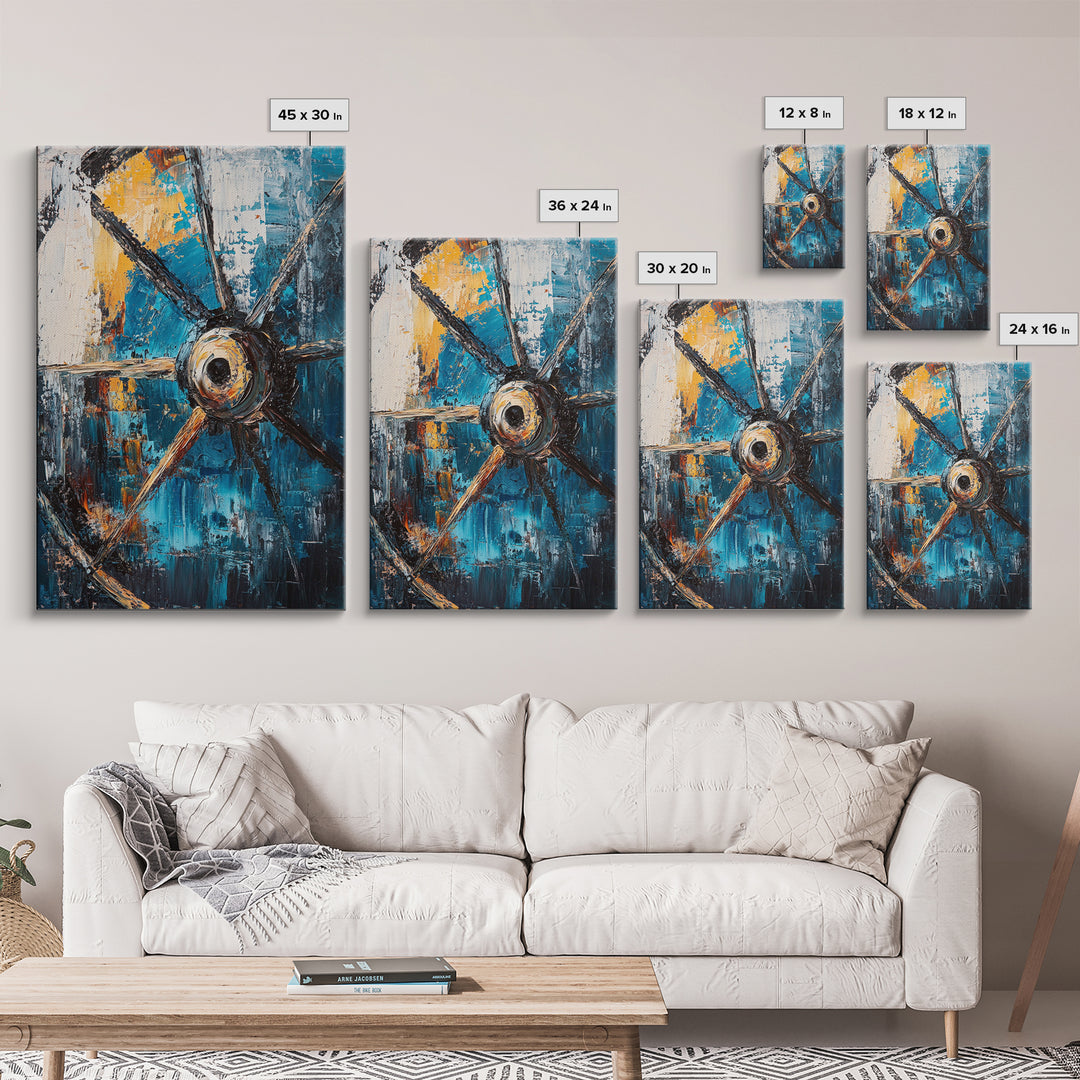 Abstract Wagon Wheel, Teal Wall Art, Rustic Art, Framed Canvas Print, Moody Aesthetic, Boho Decor, Farmhouse Art, Gift Idea