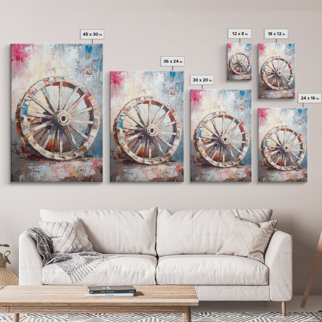 Abstract Rustic Wheel, Mosaic Wall Art, Teal Wall Art, Framed Canvas Print, Southwest Aesthetic, Moody Art, Farmhouse Decor, Gift Idea