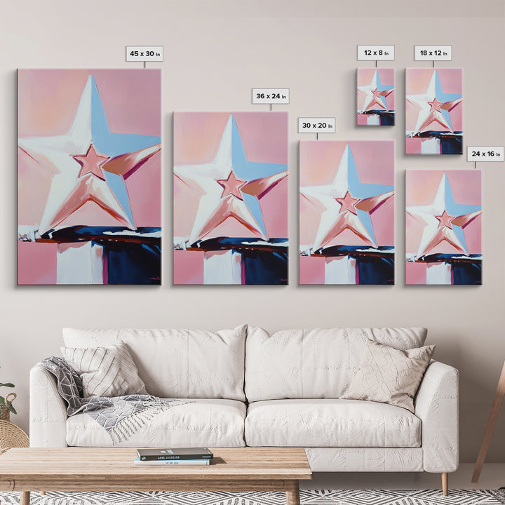 Pastel Star Painting, Light Pink Wall Art, Abstract Star Art, Whimsical Art, Matisse Wall Art, Canvas Print, Minimalist Art, Bedroom Art