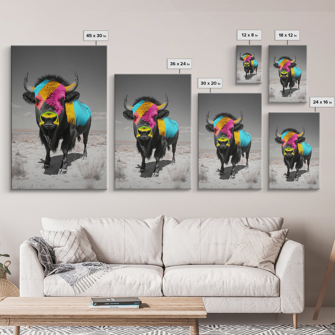 Colorful Bison Art, Southwest Wall Art, Rustic Decor, Boho Art, Buffalo Painting, Gift Idea, Canvas Print, Farmhouse Art