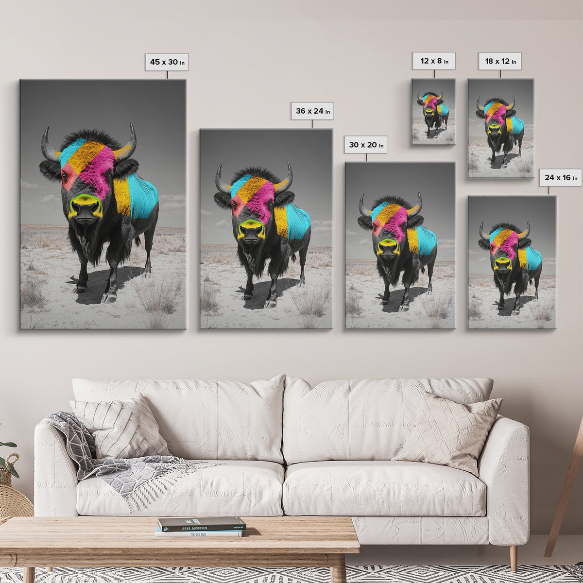 Colorful Bison Art, Southwest Wall Art, Rustic Decor, Boho Art, Buffalo Painting, Gift Idea, Canvas Print, Farmhouse Art