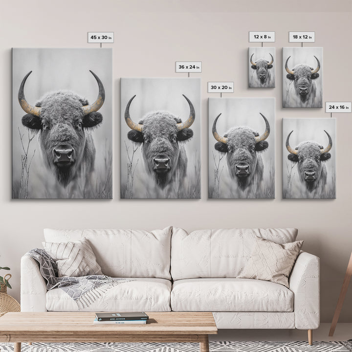 Bison, buffalo art, wildlife painting, framed canvas print, rustic decor, western wall art, moody nature, farmhouse animal art, southwest