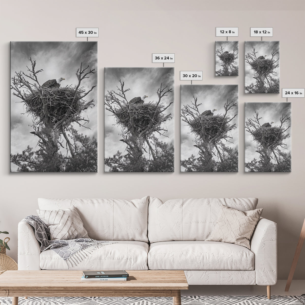 Bald Eagle, bird art, nature photography, moody art, rustic decor, patriotic wall art, black and white, framed canvas print, wildlife art