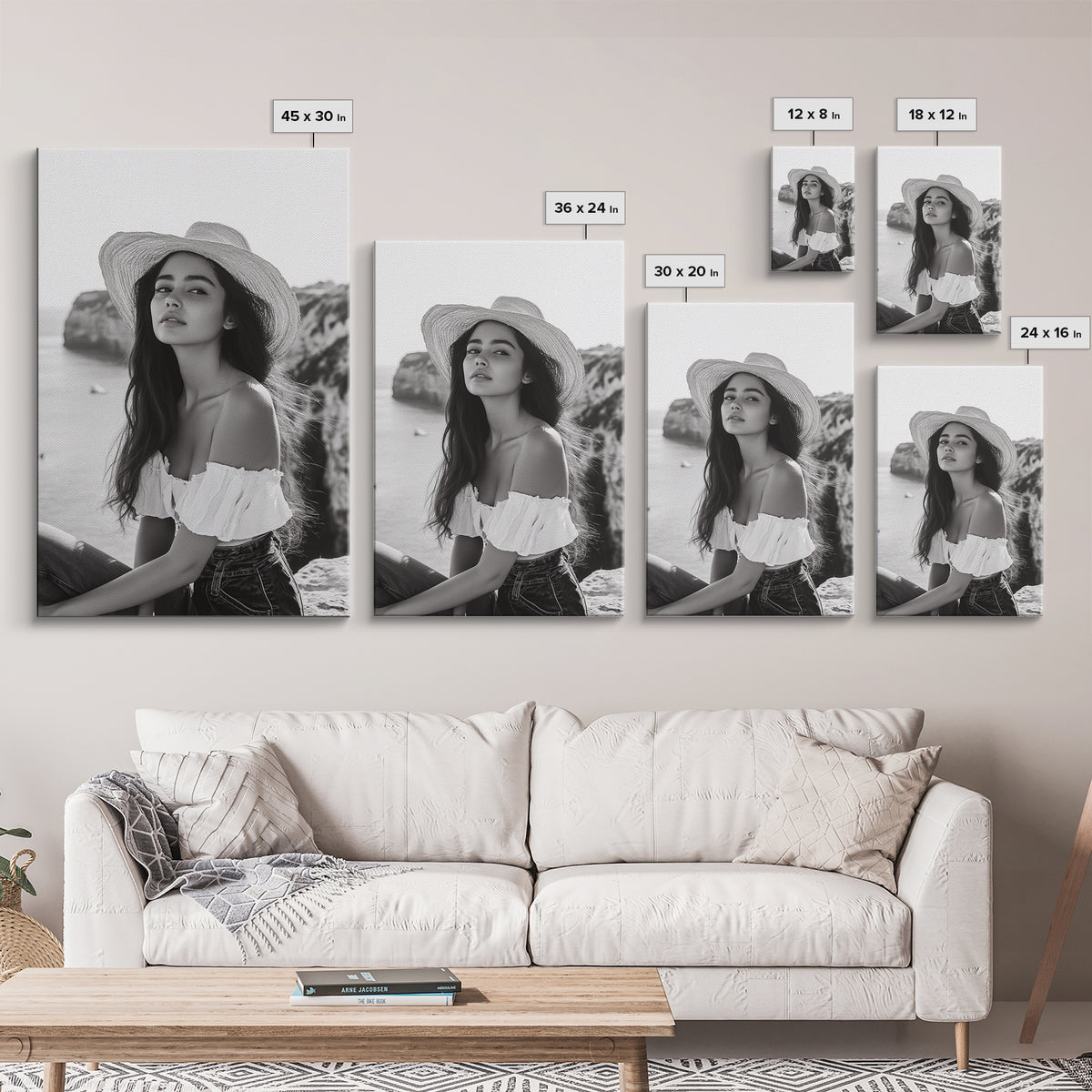 Coastal cowgirl wall art, boho art, framed canvas print, ocean photography, rustic decor, beach aesthetic, seascape painting, black and white art