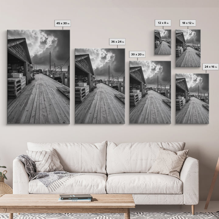 Fishing Dock, coastal decor, nautical wall art, seascape painting, rustic wall art, Nantucket painting, framed canvas print, horizontal art