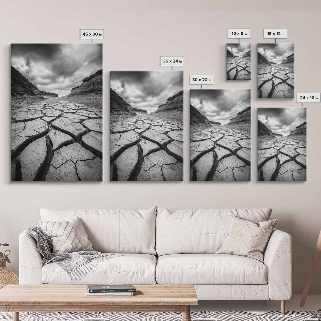 Cracked Earth, landscape painting, moody art, southwest wall art, wabi sabi art, extra wide art, framed canvas print, horizontal wall art