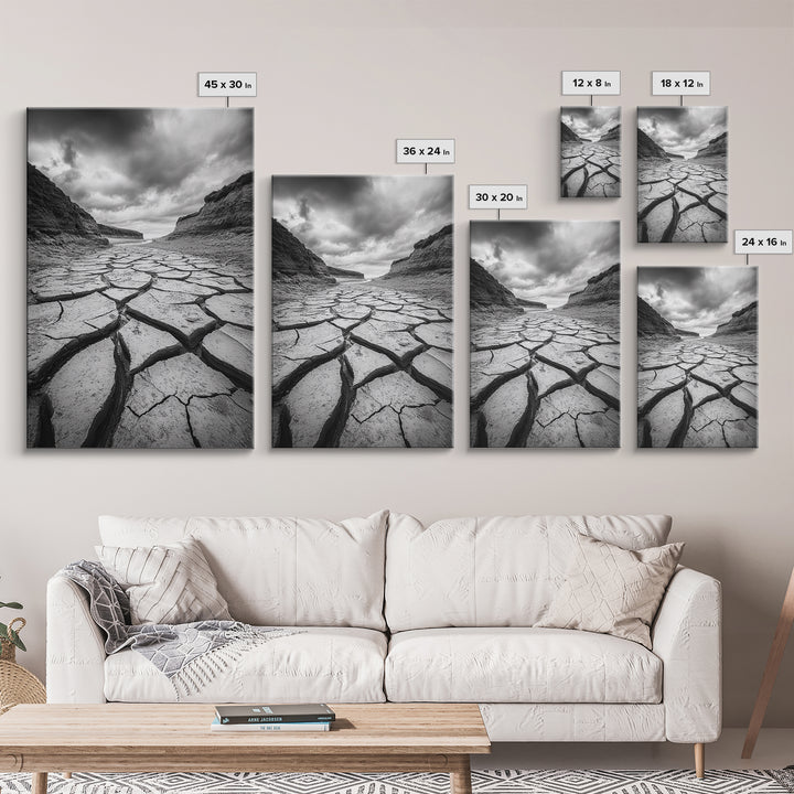 Cracked Earth, landscape painting, moody art, southwest wall art, wabi sabi art, extra wide art, framed canvas print, horizontal wall art