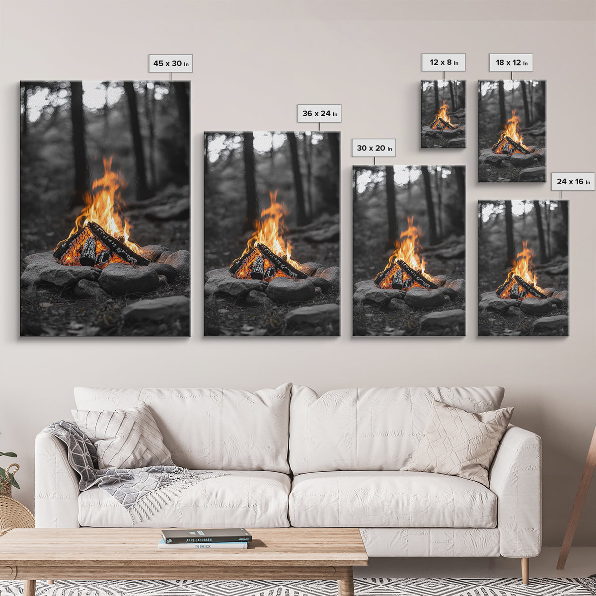 Campfire, rustic art, outdoor adventure, framed canvas print, wilderness decor, bonfire night, cozy cabin wall art, moody art, fall vibes