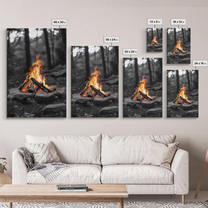 Campfire, rustic art, outdoor adventure, framed canvas print, wilderness decor, bonfire night, cozy cabin wall art, moody art, fall vibes