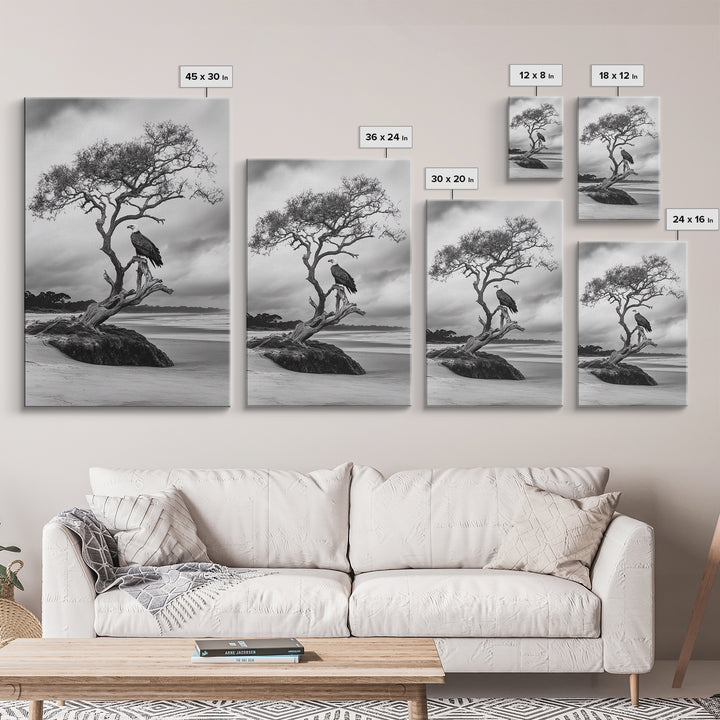 Bald eagle, nature wall art, moody art, wildlife photography, tree art, black and white art, above bed wall art, framed canvas print