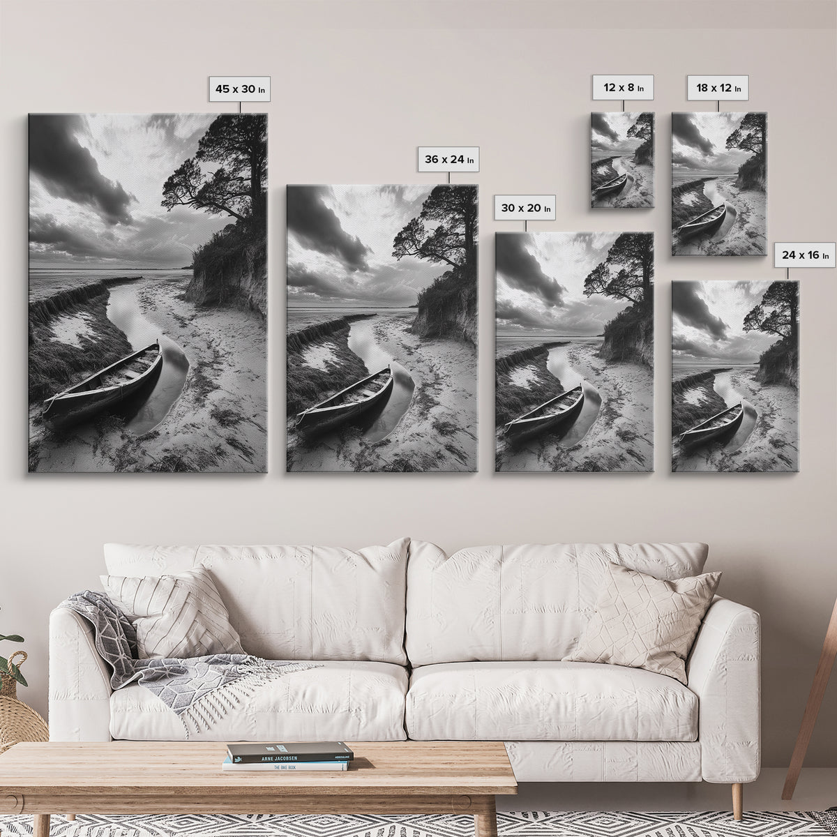 Abandoned boat, coastal decor, moody art, wabi sabi wall art, nature photography, nautical art, black and white wall art, canvas print