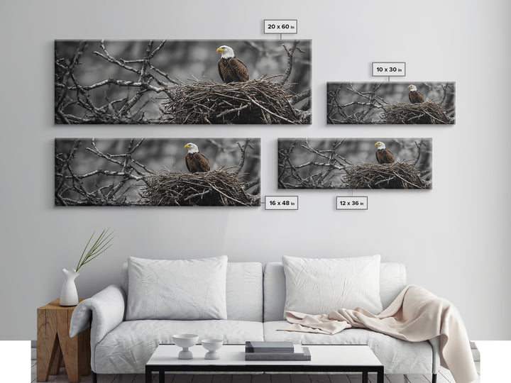 Bald Eagle, Nature Wall Art, Rustic Art, Wildlife Photography, Bird Art, Above Sofa Art, Panoramic Art, Framed Canvas Print