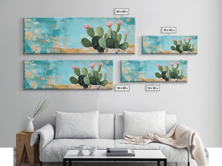 Blooming Cactus, agave painting, botanical prints, desert landscape art, teal wall art, wabi sabi art, rustic decor, Framed Canvas Print