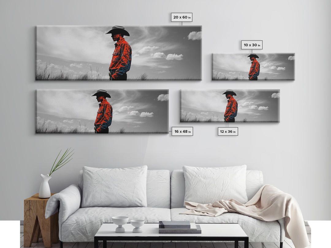 Cowboy Silhouette, Western Wall Art, Ranch Life Art, Moody Art, Southwestern Decor, Extra Wide Art, Rustic Wall Art, Canvas Print